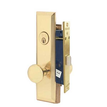 MARKS Marks: METRO MORTISE KNOB LOCKSET HD - VESTIBULE - 1-1/16 X 7-5/8 - POLISHED BRASS - RIGHT HAND MRK-114DW-3-RH